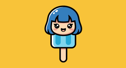 Cute Blue Haired Ice Cream Character.