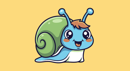 Adorable Blue Cartoon Snail with a Green Shell.