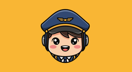 Cute Cartoon Pilot Boy Head Avatar Illustration.