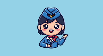 Cute Cartoon Air Hostess.