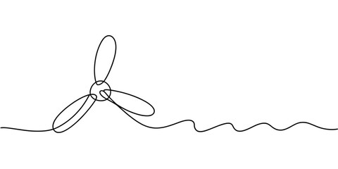 Wind turbine propeller in a single line drawing style with wavy trail concept vector