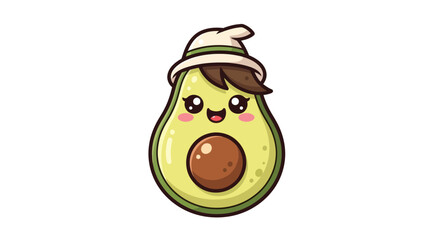 Cute cartoon avocado character wearing hat.