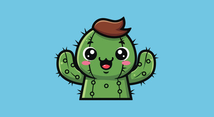 Cute Cartoon Cactus Character Illustration.