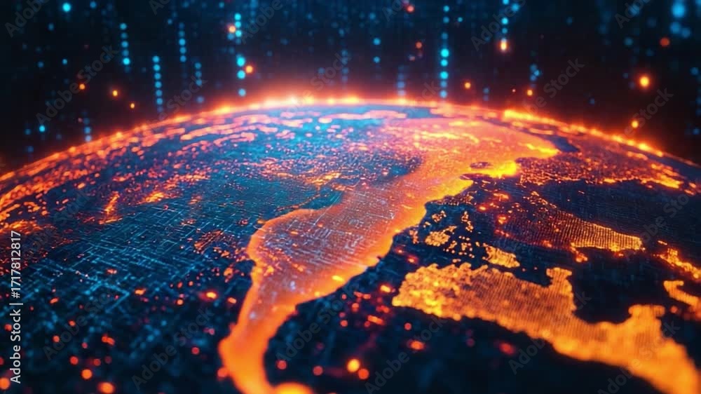 Aufkleber digital earth: a luminous digital representation of the earth, where interconnected data streams ill