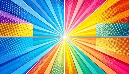 Colorful comic book style background with radiating lines