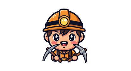 Fototapeta premium Cute cartoon miner with pickaxe.