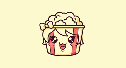 Cute Cartoon Popcorn Bucket Character.