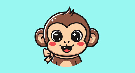 Cute cartoon monkey illustration adorable face happy expression detailed design childlike charm.
