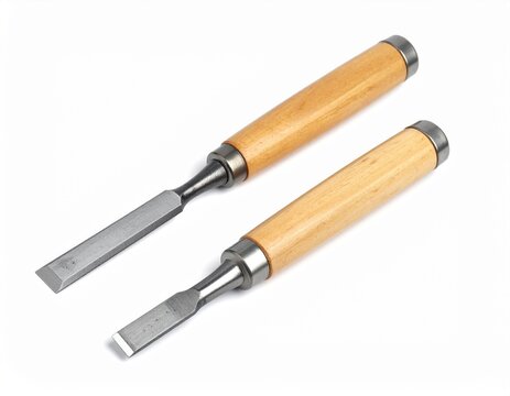 Carpenter's chisels with wood shavings.