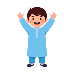 Cute Muslim Boy Happy Illustration