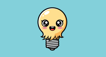 Cute cartoon lightbulb with happy face and adorable eyes.