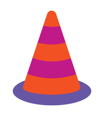 Colorful striped traffic cone icon. Modern flat design pylon for road work, construction safety, and under construction concepts.