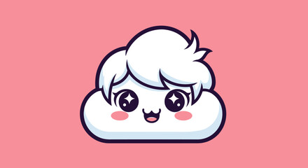 Cute Cloud Character with Sparkling Eyes and Cheeks.