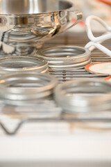 Homemade Black Berry Jelly Canning with boiling Water bath for food preservation in glass jars