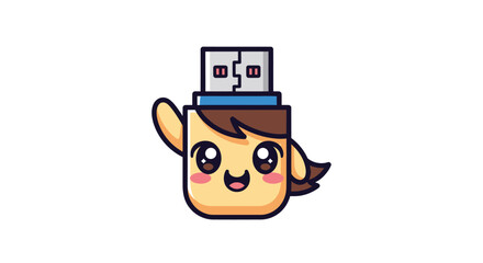 Cute cartoon USB flash drive character waving hello.