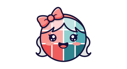 Cute Kawaii Girl Head with Pink and Teal Color Palette.