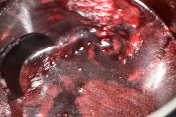 Homemade Black Berry Jelly Canning with boiling Water bath for food preservation in glass jars