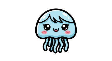 Cute Kawaii Jellyfish Cartoon Illustration with Big Eyes and Smiling Face.