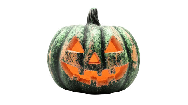 Glowing Green Halloween Pumpkin isolated on a transparent background