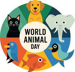 Colorful Animal Circle Logo Design for World Animal Day Celebration and Wildlife Awareness