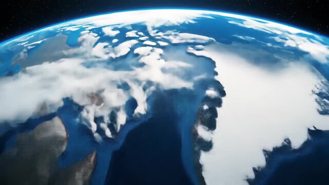 View of our planet from space, showcasing cloud formations and atmospheric beauty. Animated rendition of earth and atmosphere elements