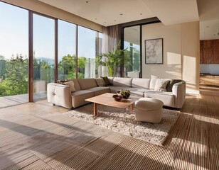 modern living room with large windows