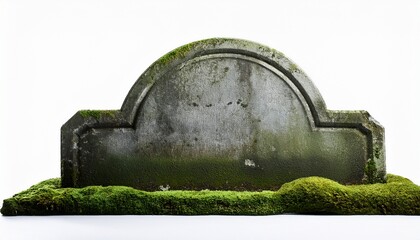 weathered gravestone with mossy base isolated on white background