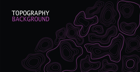 Abstract topography background featuring layered contour lines in shades of purple against a black backdrop.