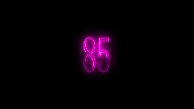 Vibrant pink neon number 85 glowing on a black background eighty five numeral