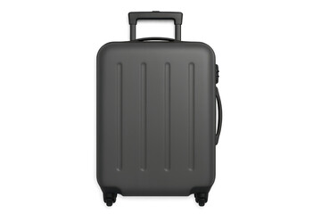 Modern black suitcase isolated on transparent background, travel equipment