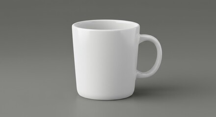 Fototapeta premium Clean and simple white ceramic mug against a neutral gray backdrop presents minimalist aesthetic