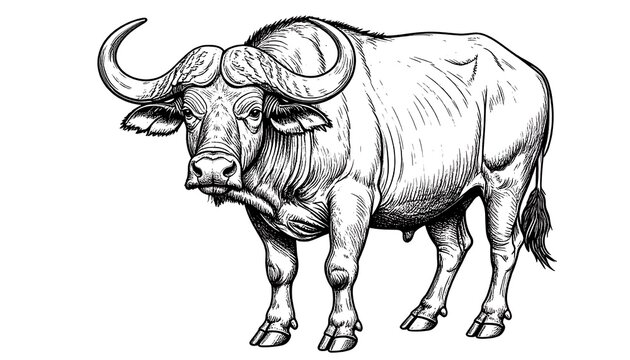 Detailed black and white drawing of a large mammal
