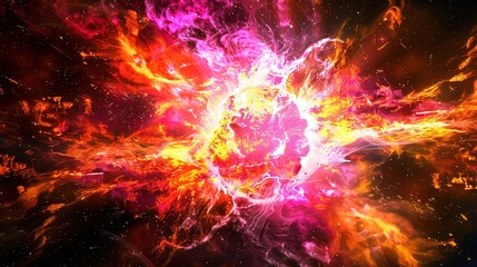 Obraz premium Vibrant Primordial Universe Birth, Nebula Explosion Amidst Cosmic Fireball Energy