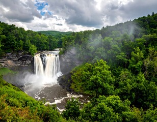 Fototapeta premium Majestic waterfall cascading into a lush valley