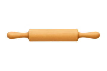 Wooden rolling pin isolated on transparent backdrop, kitchen utensil use