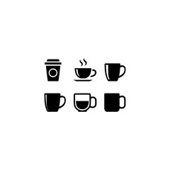 Collection of various coffee cups and mugs with steam isolated on white background 