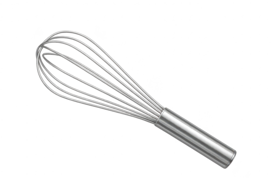 Modern stainless steel kitchen whisk isolated on transparent background for cooking