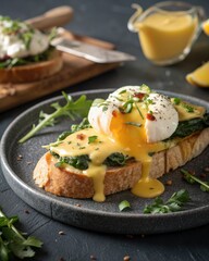 Eggs Benedict with Spinach and Hollandaise on Bread