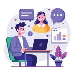 Fototapeta premium modern flat illustration depicting man on office desk 