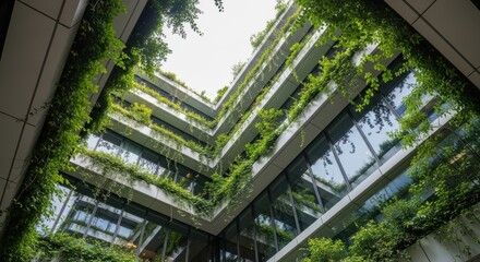 Modern Building Exterior Featuring Lush Vertical Gardens and Natural Light