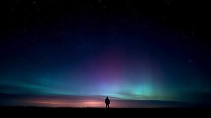 Fototapeta premium Minimalist stargazing scene with glowing aurora