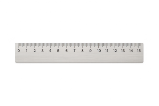 Silver metallic ruler with measurements isolated on transparent background