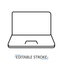 A laptop icon in minimalist style with editable stroke. Computer symbol, technology device, portable element, digital object, notebook, work tool, online, office, internet, modern gadget