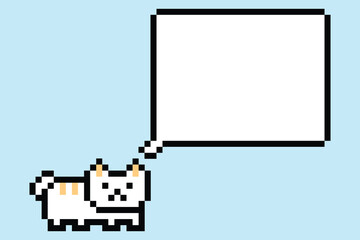 Cute pixel cartoon 8bit character cat kitty decoration cat 8 bit cat kitten game character blank chat bubble board png vector.