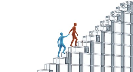 A Helping Hand Up the Abstract Stairway - A Metaphor for Teamwork and Progress.