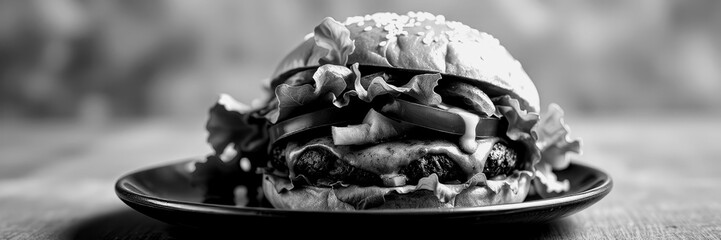 Delicious hamburger served on a plate with fresh vegetables