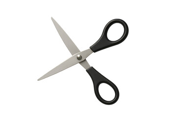 Open scissors with black handles isolated on transparent background, cut-out