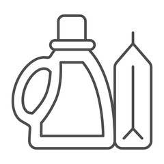 Powder and moisturizer bottle thin line icon, washing concept. Vector graphics. Detergent for washing clothes, laundry sign on white background, outline style icon for mobile or web design.