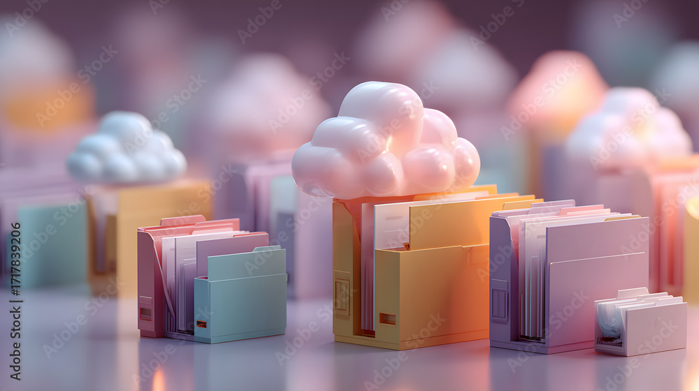 Poster document management system and cloud security concept, managing files in folders, cloud storage, onl