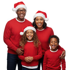 Fototapeta premium christmas family portrait, the african american family are smiling laughing wearing santa's hats
